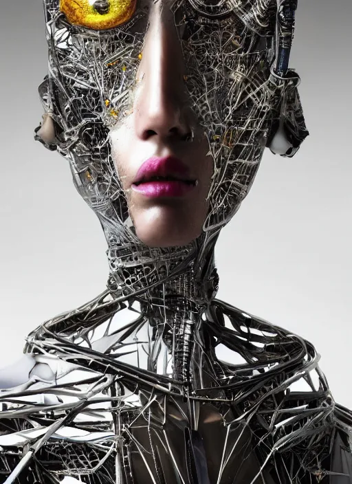 Image similar to portrait of a futuristic geisha cyborg, in the style of ghost in the shell, kintsugi, modern fine art, fractal, intricate, elegant, highly detailed, digital photography, subsurface scattering, by jheronimus bosch and erwin olaf and pieter hugo and bruce davidson and greg rutkowski,