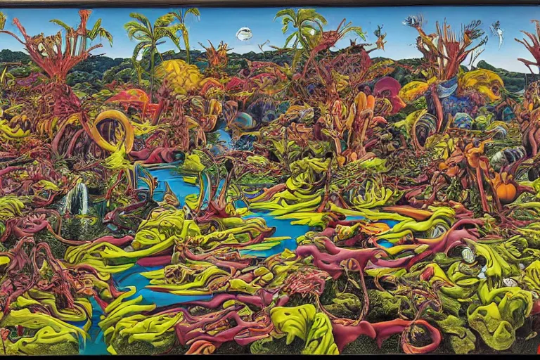 Image similar to landscape by rotella mimmo, kenny scharf, jacek yerka, peter bagge, simon bisley, artur bordalo, judy chicago, geof darrow