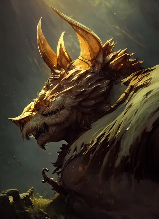 Image similar to highly detailed portrait of a charr from the game'guild wars 2 ', stephen bliss, unreal engine, fantasy art by greg rutkowski, loish, rhads, ferdinand knab, makoto shinkai and lois van baarle, ilya kuvshinov, rossdraws, tom bagshaw, alphonse mucha, global illumination, radiant light, detailed and intricate environment