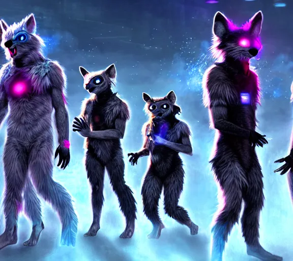 Image similar to high - resolution photograph from a biopunk era furry fandom convention ( midwest furfest 2 0 4 7 ), taking place after the genetic revolution and quantum singularity. photorealistic.