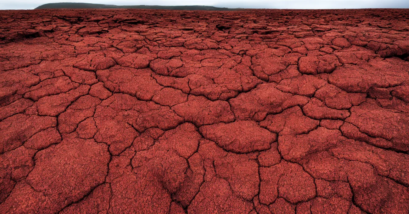 Prompt: eroded landscape, red sand en black rocks, high cliff, heavy grain, high quality,