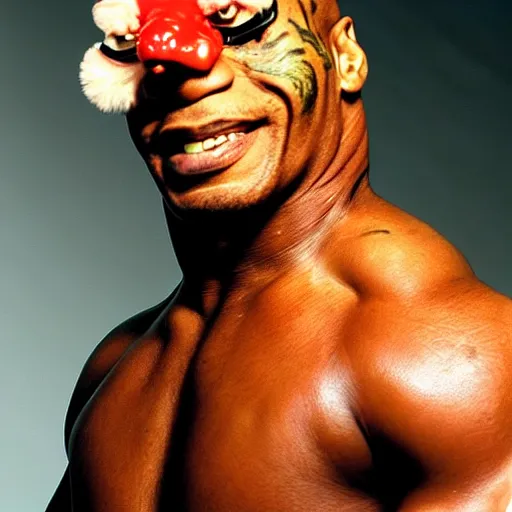 Image similar to uhd a chicken head on mike tyson's body