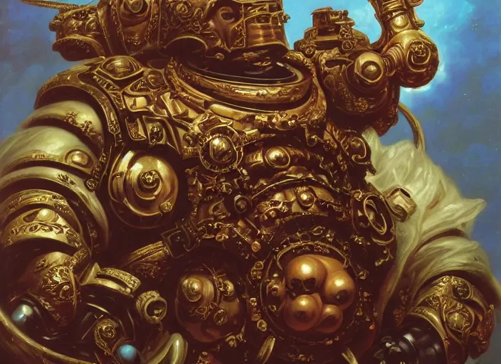 Prompt: rococo baroque rococo baroque painting portrait of space-marine (((warhammer 40k))) Greg hildebrandt high detail! ornate! fancy! cake!!!