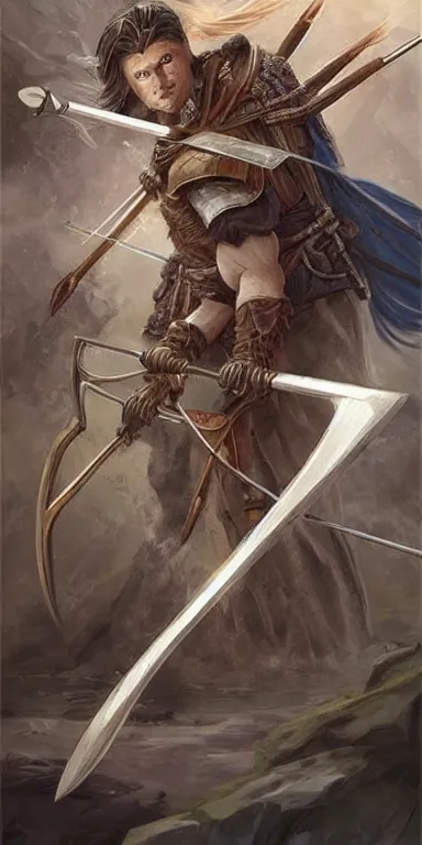 Image similar to a weapon for shooting arrows, typically made of a curved piece of wood whose ends are joined by a taut string, glacier coloring, epic fantasy style art, fantasy epic digital art, epic fantasy weapon art