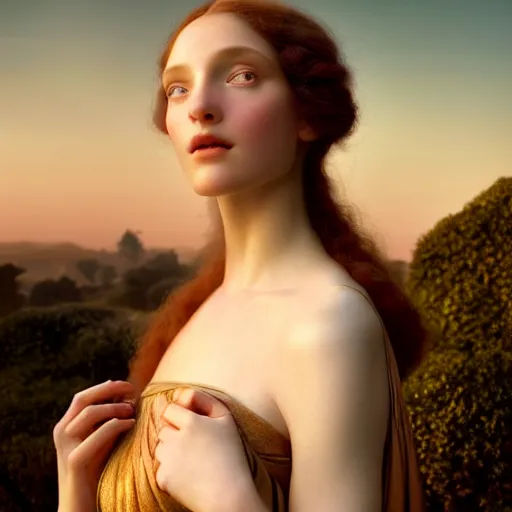 Image similar to photographic portrait of a stunningly beautiful renaissance art nouveau art deco female in soft dreamy light at sunset, contemporary fashion shoot, by edward robert hughes, annie leibovitz and steve mccurry, david lazar, jimmy nelsson, breathtaking, 8 k resolution, extremely detailed, beautiful, establishing shot, artistic, hyperrealistic, beautiful face, octane render