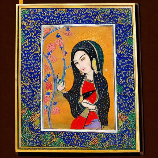 Prompt: a persian miniature painting by aqa mirak