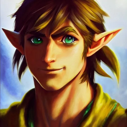 Image similar to an ultra - realistic portrait painting of link from the legend of zelda in the style of frank frazetta. 4 k. ultra - realistic. highly detailed. dark fantasy. epic lighting.