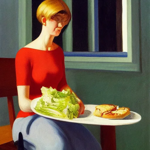 Image similar to caesar salad painted by edward hopper