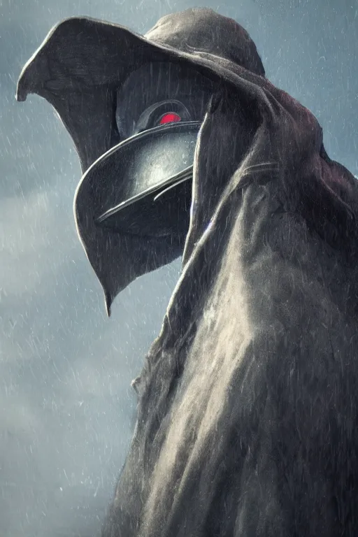 Prompt: A closeup of a Plague Doctor by Greg Rutkowski, Sung Choi, Mitchell Mohrhauser, Maciej Kuciara, Johnson Ting, Maxim Verehin, Bloodborne, 8k photorealistic, volumetric lighting, HD, high details, dramatic, dark atmosphere, trending on artstation