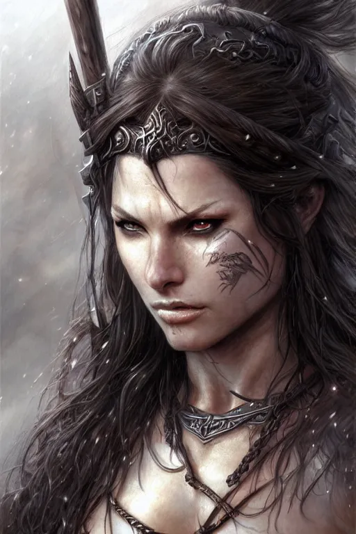 Prompt: portrait of a barbarian, female, high fantasy, dnd, face details, extremely detailed, smooth, sharp focus, digital illustration, by luis royo, magali villeneuve, donato giancola, wlop, krenz cushart, artgerm