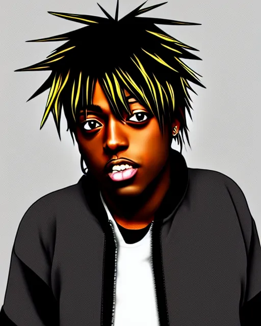 Image similar to juice wrld rapper rockstar legend as an anime character highly detailed photo realistic anime digital art