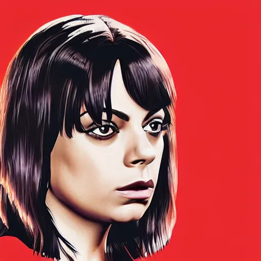 Image similar to Mila Kunis as Mia Wallace in Pulp Fiction, Cinematic Digital art