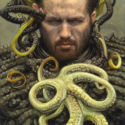 Image similar to portrait of a warrior with tentacles, by donato giancola.