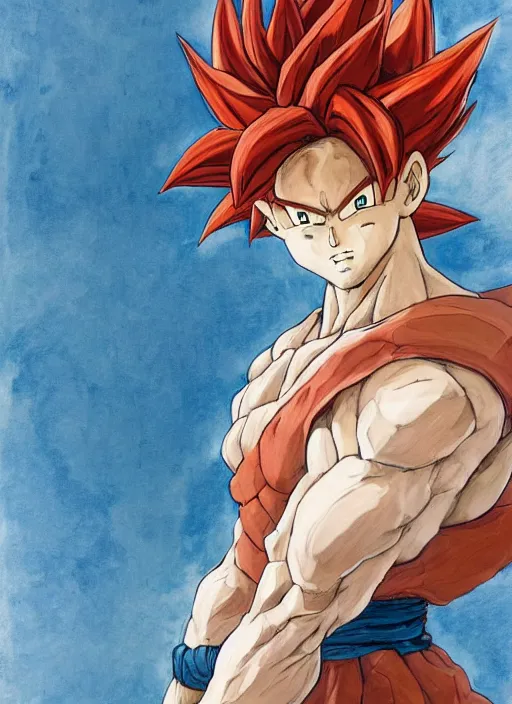 Image similar to semi reallistic gouache gesture painting, by yoshitaka amano, by Ruan Jia, by Conrad roset, by dofus online artists, detailed anime 3d render of gesture painting of Crono as a super Saiyan, young Crono blond, Crono, Dragon Quest, Crono, goku, portrait, cgsociety, artstation, rococo mechanical, Digital reality, sf5 ink style, dieselpunk atmosphere, gesture drawn