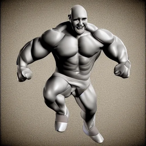 Image similar to extremely muscular bald man, small legs, exaggerated arms, 3 d model, gladiator, small head, cell shaded, cartoon shading