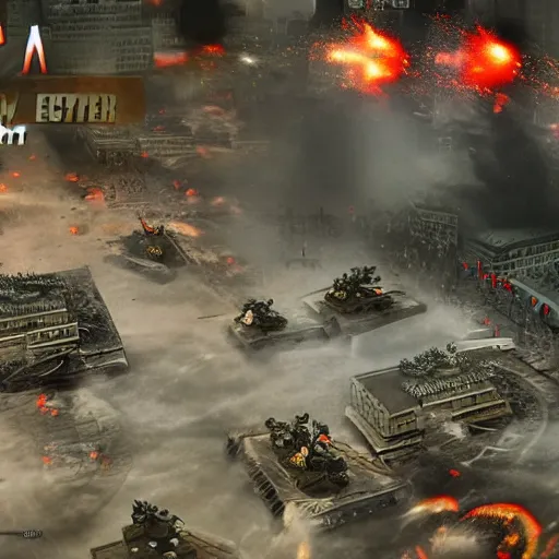 Image similar to The war between the Soviet Union and America, the action takes place in New York, far away against the background of the Statue of Liberty, a lot of soldiers and military equipment, a lot of explosions and tracer bullets, a lot of ruins, a very epic battle, The style of photography of the 80s, very detailed and detailed style