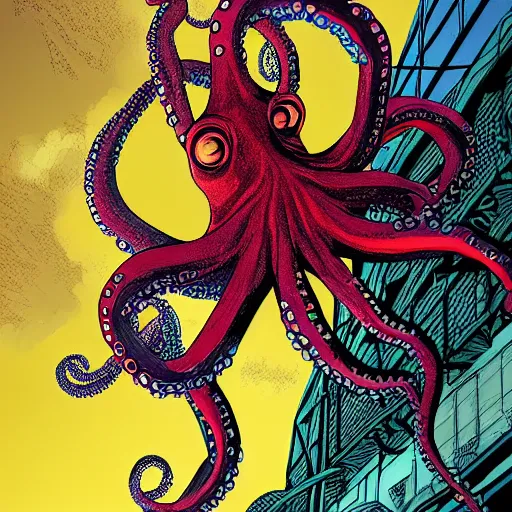 Image similar to Octopus, Industrial Scifi, detailed illustration, character portrait, by Martin Grip and Moebius