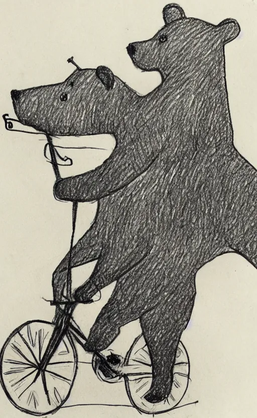 Image similar to sketch drawing of a bear riding a bicycle