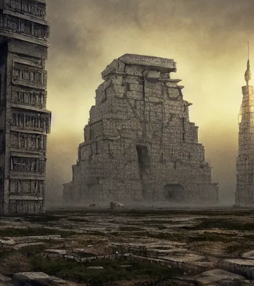 Prompt: andrei tarkovsky cyberpunk greatest scene, ancient tower of babylon, by kentaro miura, hyperrealistic, cyber world, ambient lighting, concept art, hyper - detailed, smooth, octane, ray tracing, cinematic, high quality