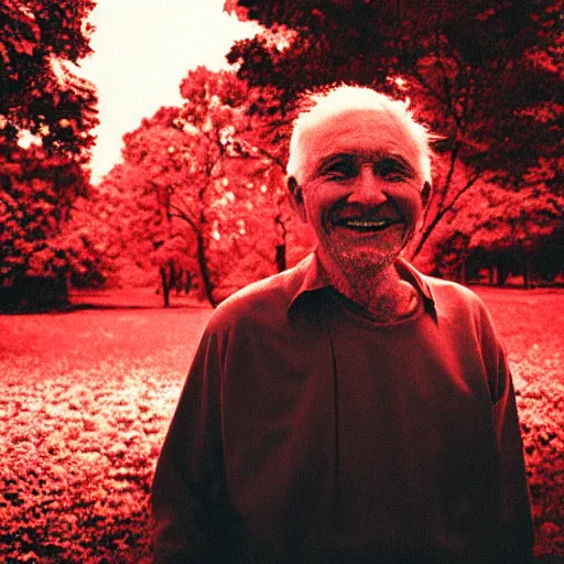 Prompt: infrared image of a smiling old man