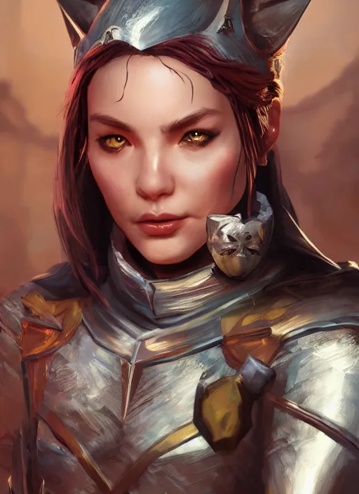 Image similar to An epic fantasy comic book style portrait painting of a cat knight, unreal 5, DAZ, hyperrealistic, octane render, cosplay, RPG portrait, dynamic lighting