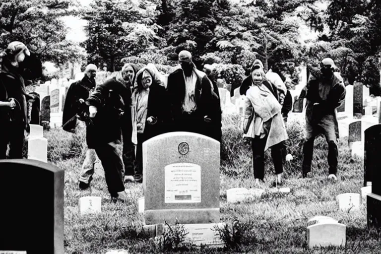 Prompt: “ a professional photograph of people being offended by what they see written on a tombstone ”