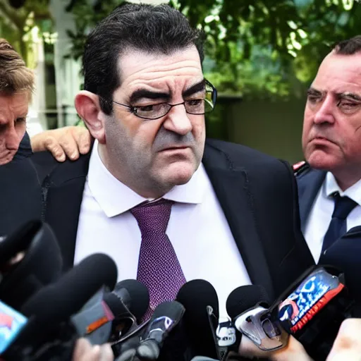 Image similar to evil dan andrews melbourne premier surrounded by swat team