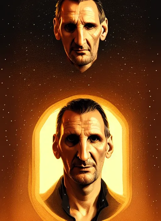 Image similar to portrait of christopher eccleston, intricate, elegant, glowing lights, highly detailed, digital painting, artstation, concept art, smooth, sharp focus, illustration, art by wlop, mars ravelo and greg rutkowski