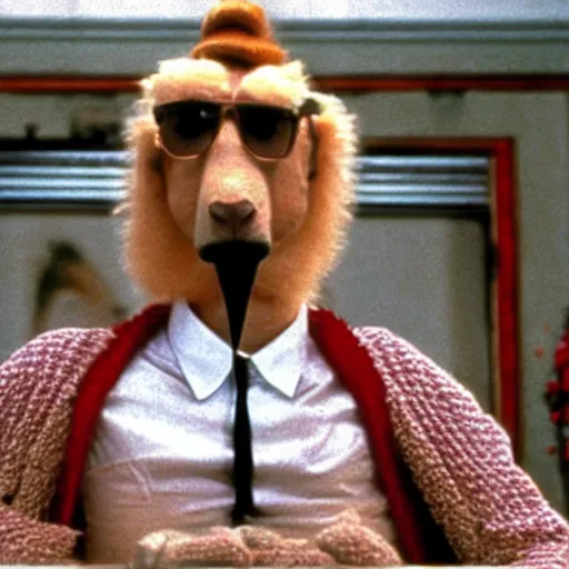 Image similar to Joe Camel in a still from the movie The Royal Tenenbaums.