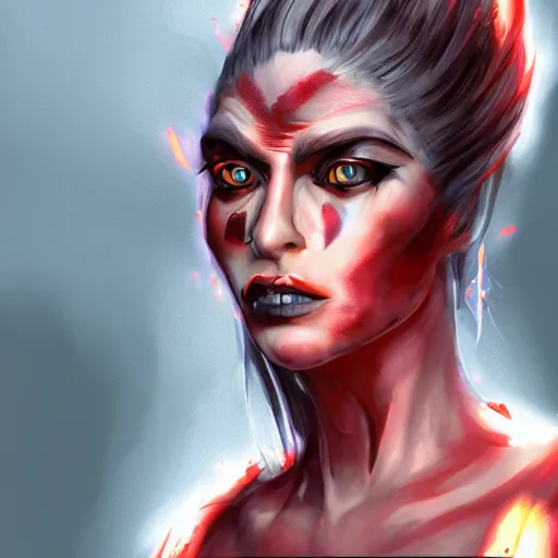 Prompt: hyper realistic concept art portait of a beauty female demon character in a hell portal background