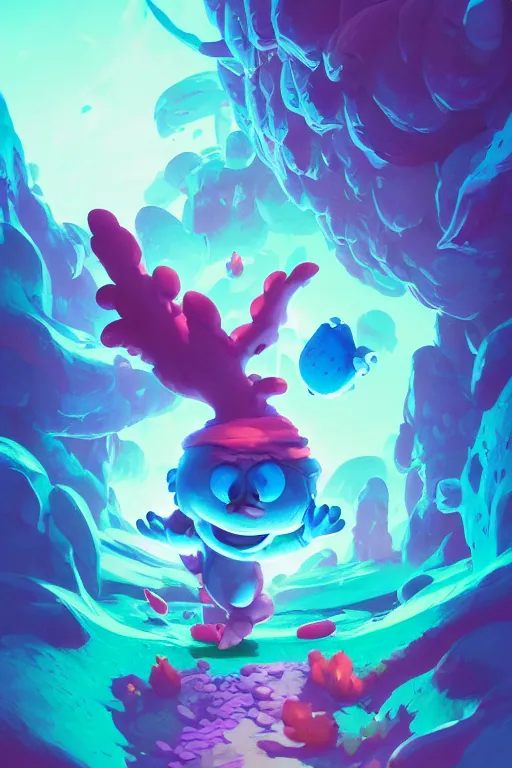 Image similar to smurf ghost creature animal sushi cristal very big eye roots cactus elemental flush of force nature micro world fluo fishscale, behance hd by jesper ejsing, by rhads, makoto shinkai and lois van baarle, ilya kuvshinov, rossdraws radiating a glowing aura global illumination ray tracing hdr