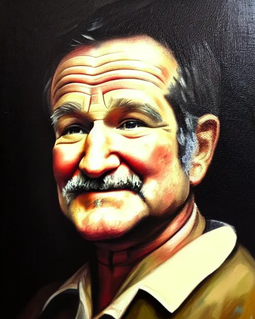 Prompt: oil painting portrait of Robin Williams Rembrandt Style