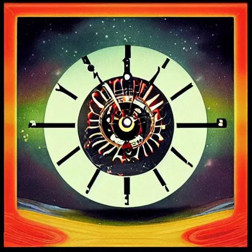 Image similar to man with alien clock eyes album cover