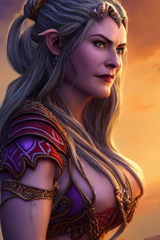 Prompt: Katherine Proudmoore from World of Warcraft portrayed by Madchen Amick, detailed, 8k HD