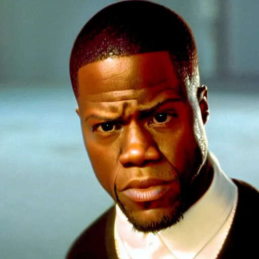 Prompt: cinematic film still of Kevin Hart starring as Morpheus in The Matrix (1999), close up, shallow depth of field
