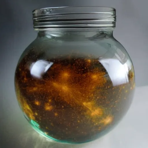 Prompt: a large jar with a tiny universe in it