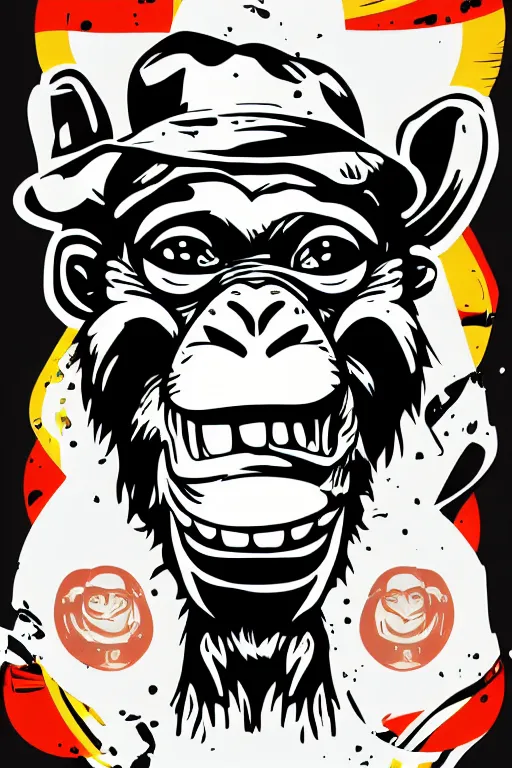 Prompt: Portrait of a Monkey, mafia, gangster, sticker, colorful, illustration, highly detailed, simple, smooth and clean vector curves, no jagged lines, vector art, smooth
