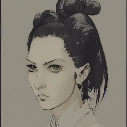 Image similar to regal - looking woman with pigtails, yoji shinkawa