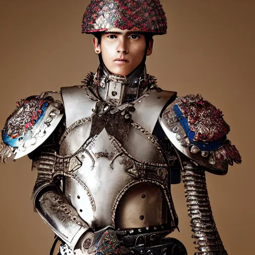 Prompt: a portrait of a beautiful young mexican male wearing an alexander mcqueen armor , photographed by andrew thomas huang, artistic