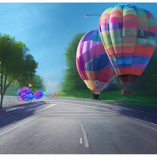 Image similar to a road made of balloons digital painting, matte painting, in the style of Beeple, 8k, highly detailed