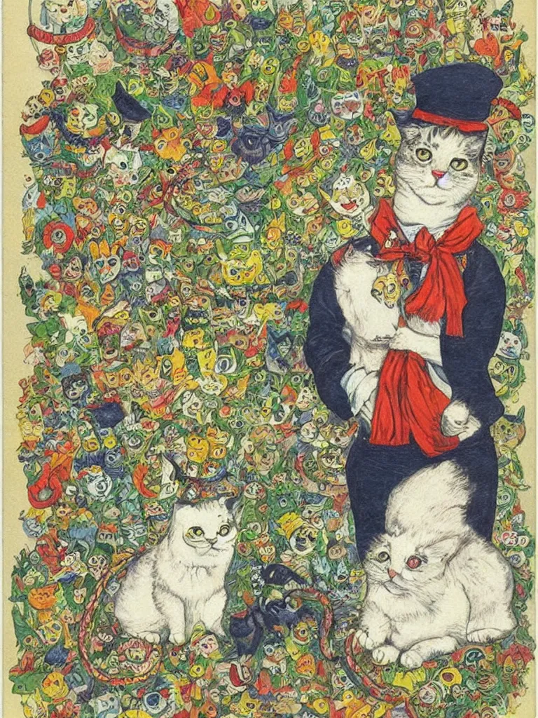 Image similar to a cat dressed as a sailor by louis wain