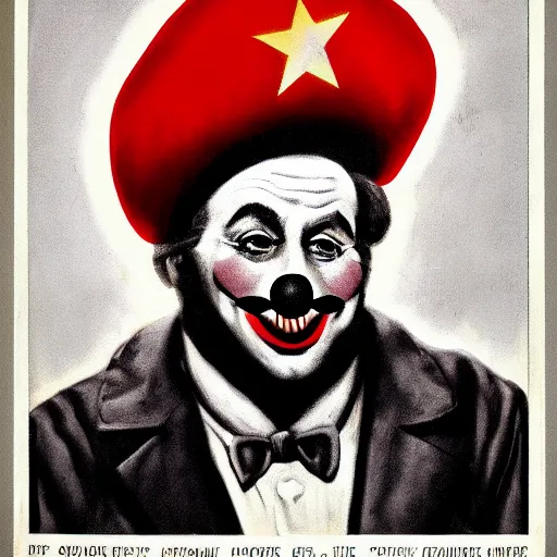 Prompt: communist clown portrait, propaganda style, poster