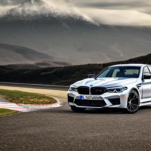 Image similar to “2018 BMW M5 Brochure photo, cinematic, 4K, ultra realistic”