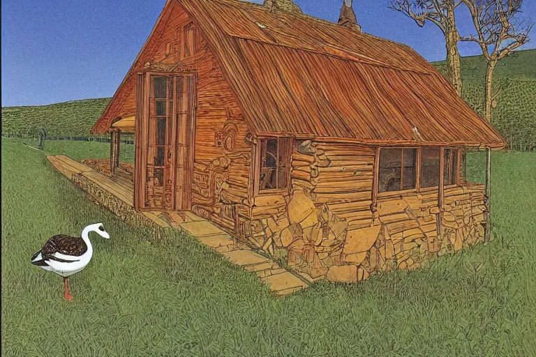 Image similar to country road cabin goose by moebius