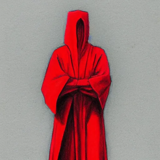 Image similar to a red robed occult sage, pencil sketch