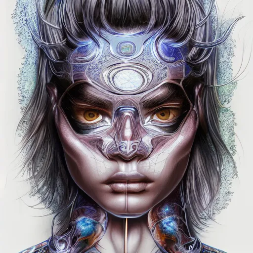 Image similar to ar filter designed by sorayama and ikeuchi painted in alex grey style drawn by vania zouravliov, inspired by boredoms, intricate manga drawing, photorealistic, 3 d, high detail, sharp high detail, artstation, octane