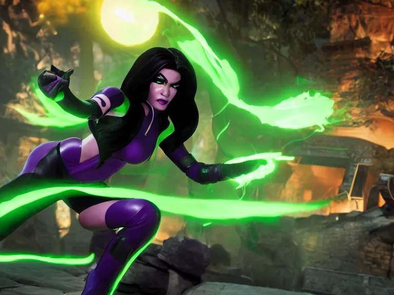 Prompt: Shego as a real person in Mortal Kombat 11, PS5, 5k, in-game cimematic, official media