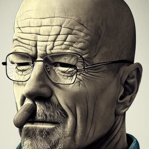 Image similar to a detailed portrait of walter white with a pacifer in his mouth, art illustration, incredibly highly detailed and realistic, 8 k, sharp focus