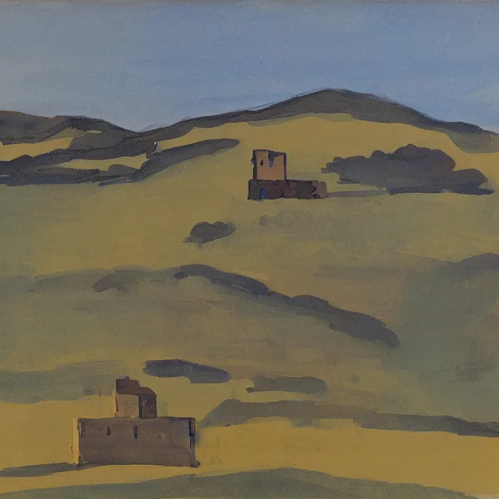 Image similar to a building in a landscape, by fairfield porter