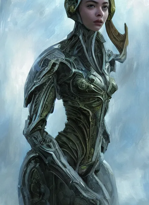 Image similar to a professional painting of a beautiful young female alien, clothed in ethereal armor, olive skin, long dark hair, beautiful bone structure, symmetrical facial features, intricate, elegant, digital painting, concept art, smooth, sharp focus, illustration, from Valerian and the City of a Thousand Planets, by Ruan Jia and Mandy Jurgens and Artgerm and William-Adolphe Bouguerea